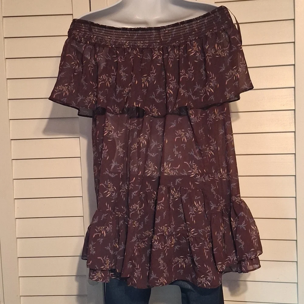Free People Purple Floral Boho Off-Shoulder Babydoll Top Sz S - Picture 3 of 6